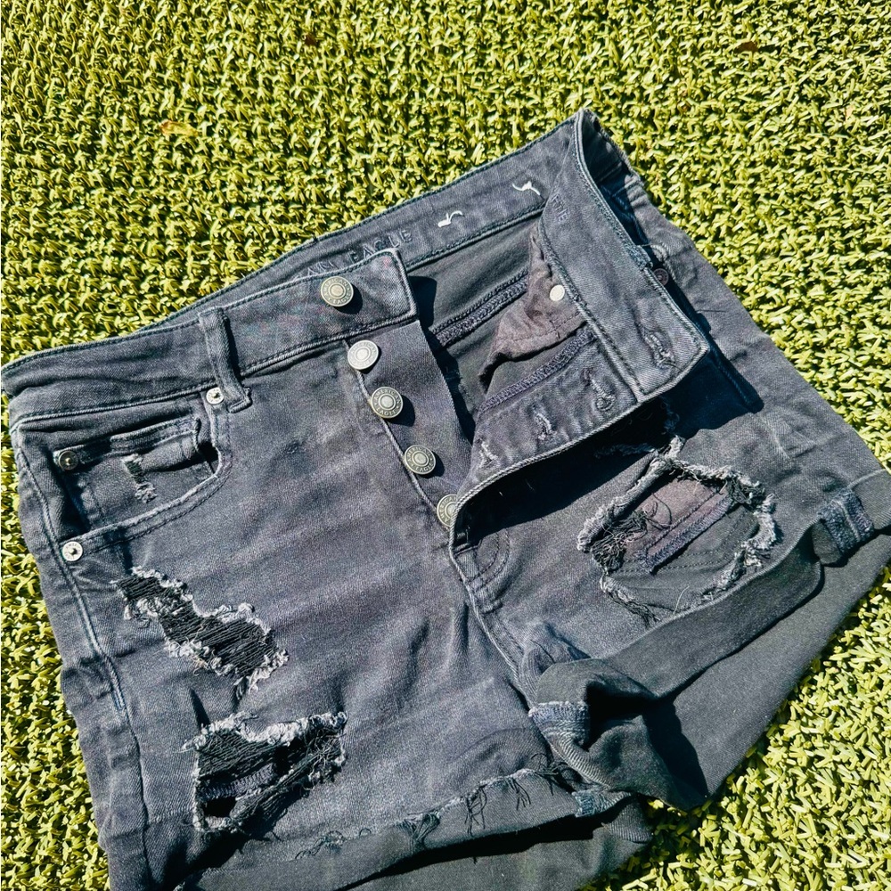 American Eagle Black Distressed Jean Shorts